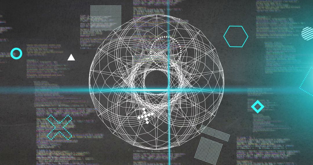 Abstract Digital Network with Geometric Shapes and Data Elements