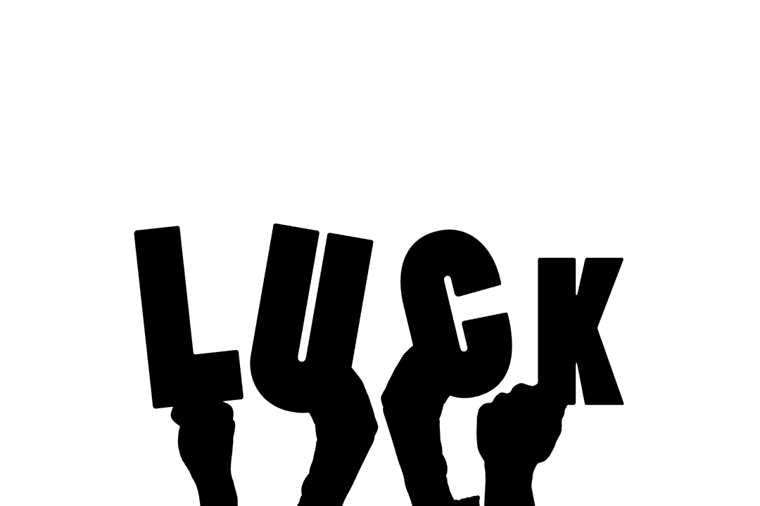 Silhouetted Hands Holding Luck Text on Transparent Background