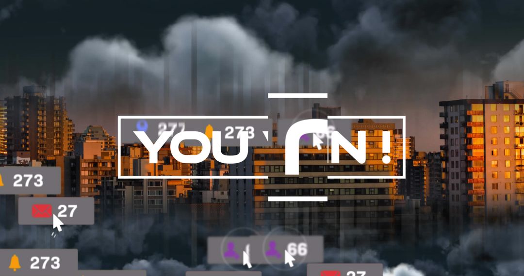 Conceptual Cityscape with Exploding Social Media Messages