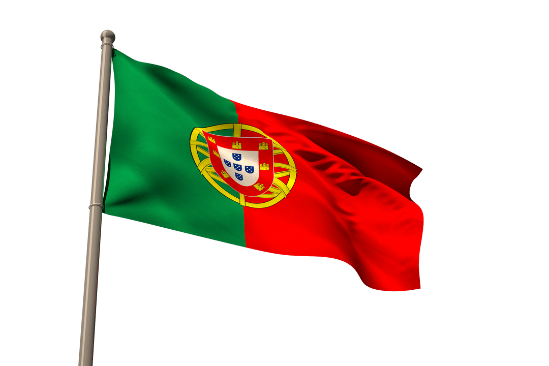 Portugal Flag on Flagpole Transparent Background Illustration