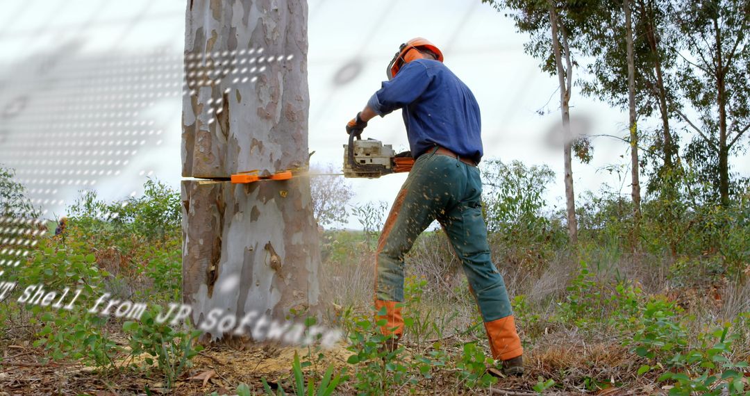 Lumberjack Using Chainsaw with Digital Interface Effects