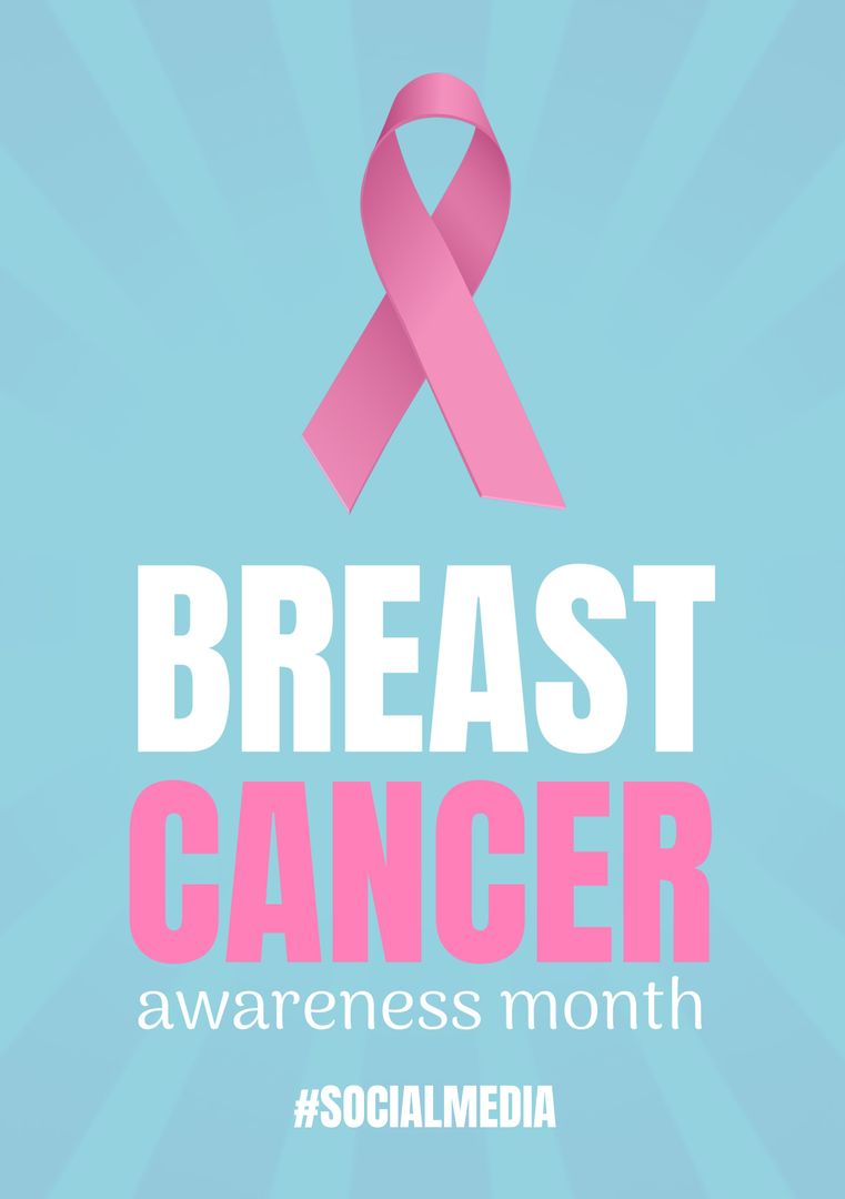 Breast Cancer Awareness Month Poster with Pink Ribbon and Social Media Hashtag - Download Free Stock Templates Pikwizard.com