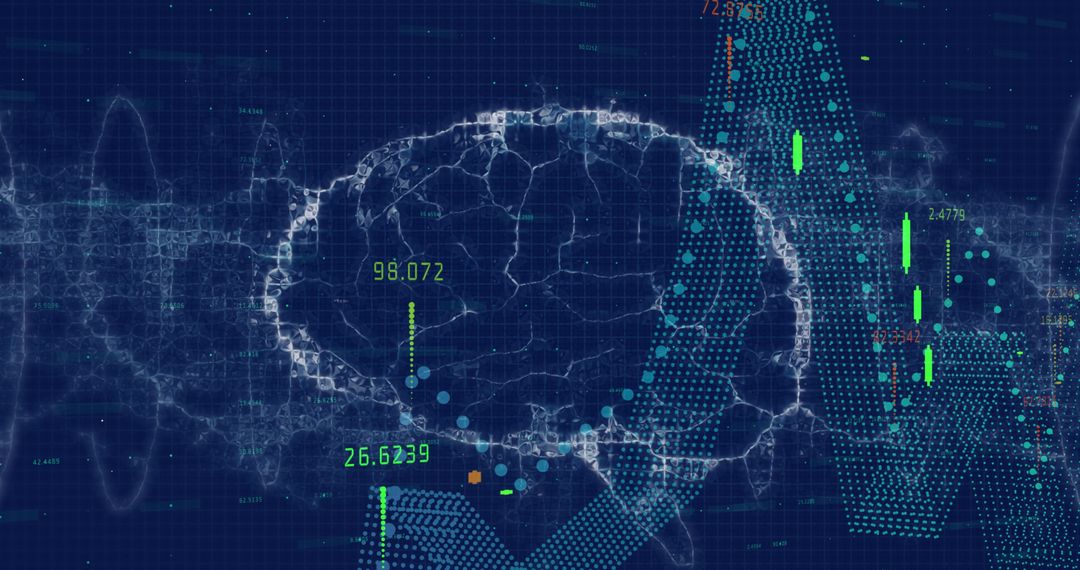 Rotating Brain with Futuristic Data Interface Graphics