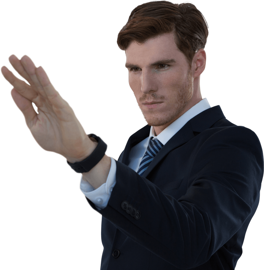 Confident Caucasian Businessman Gesture on Transparent Background