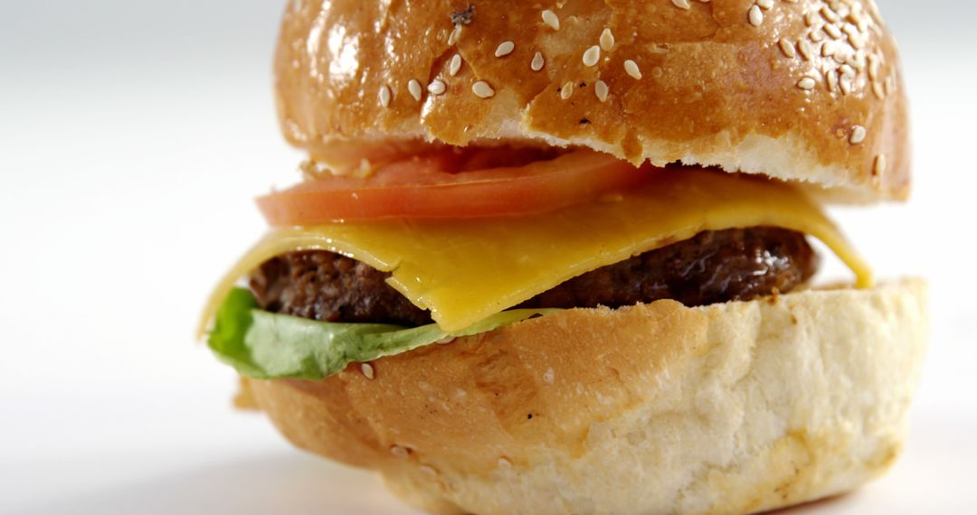 Close-Up of Delicious Burger with Lettuce, Tomato and Cheese - Free Images, Stock Photos and Pictures on Pikwizard.com