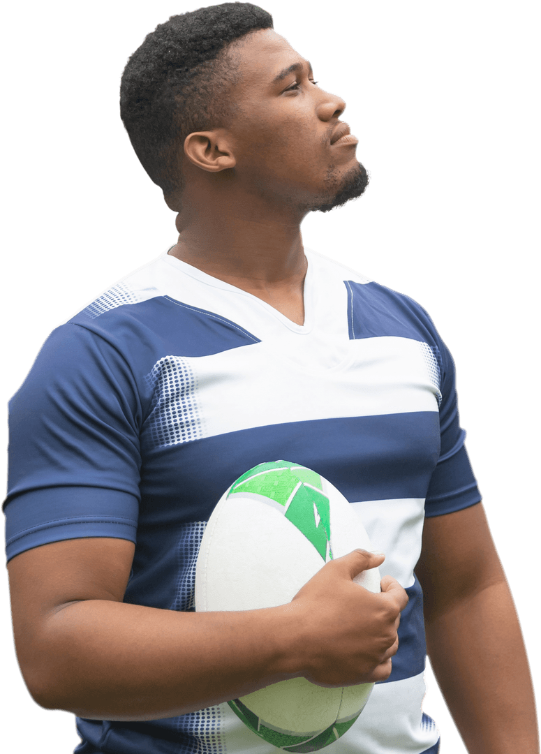 Rugby Player Holding Ball, Transparent Background, Motivated Athlete