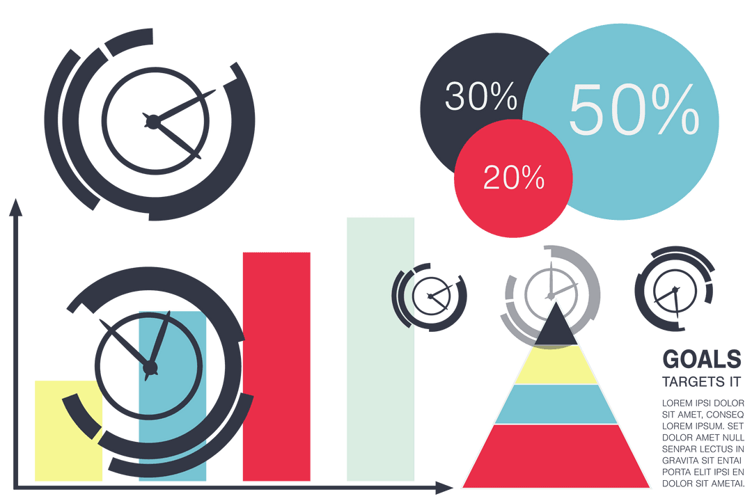 Transparent Business Diagram with Clocks and Data Concept