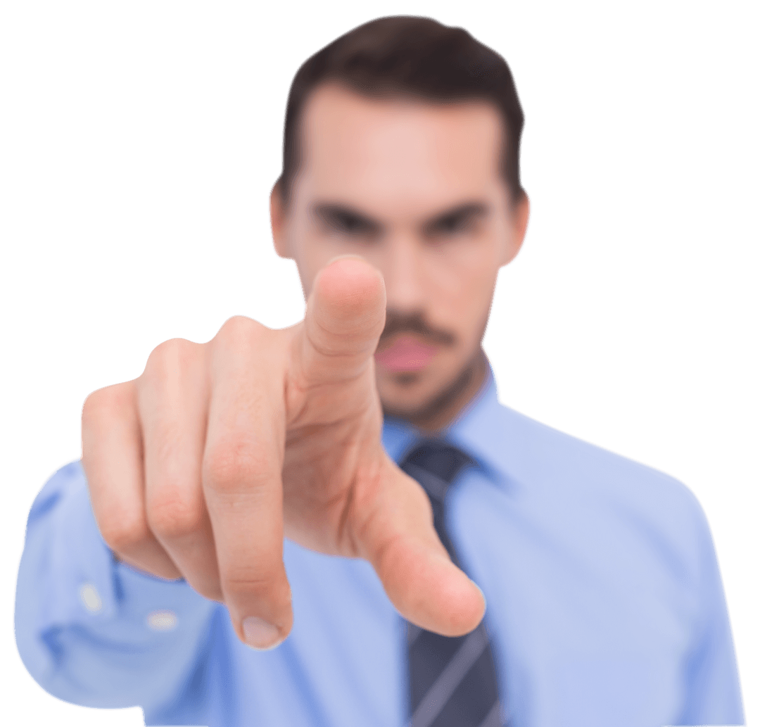 Transparent Businessman Pointing Forward with Confidence