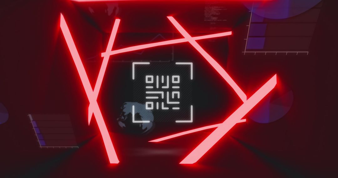 Digital QR Code with Neon Line Overlay in Virtual Space