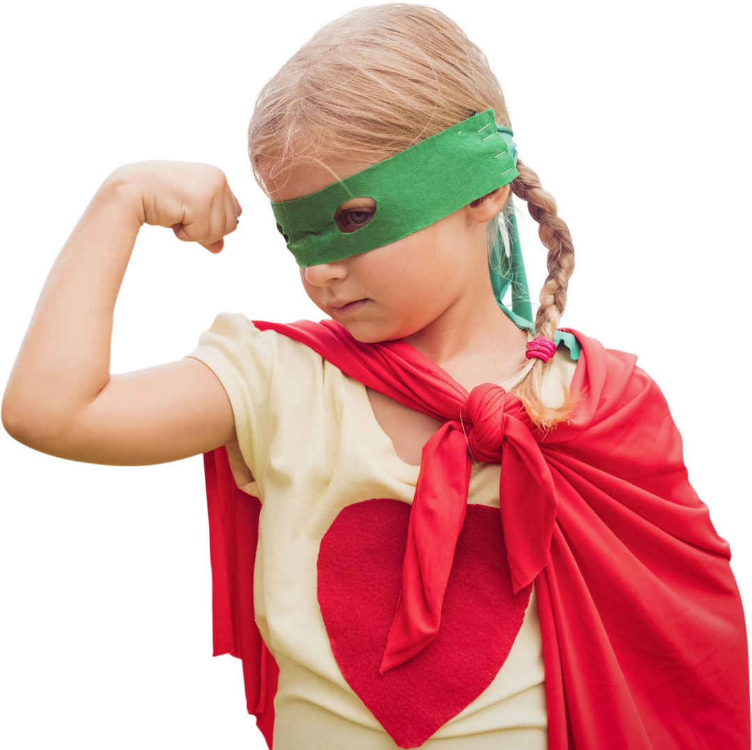 Caucasian Girl Wearing Superhero Costume with Heart Logo on Transparent Background - Download Free Stock Images Pikwizard.com