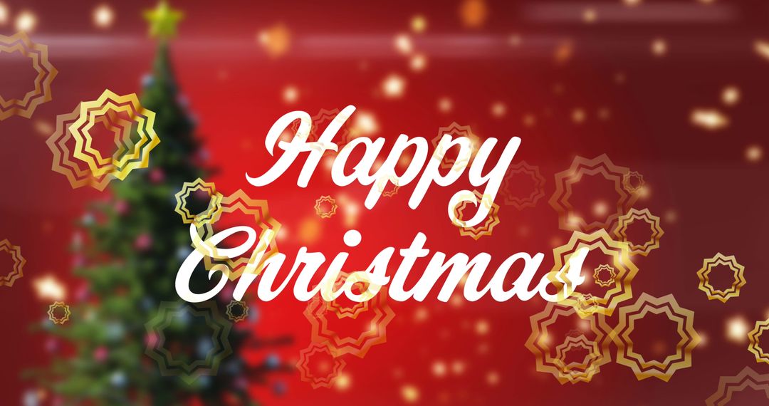 Festive Merry Christmas Greeting on Starry Red Background