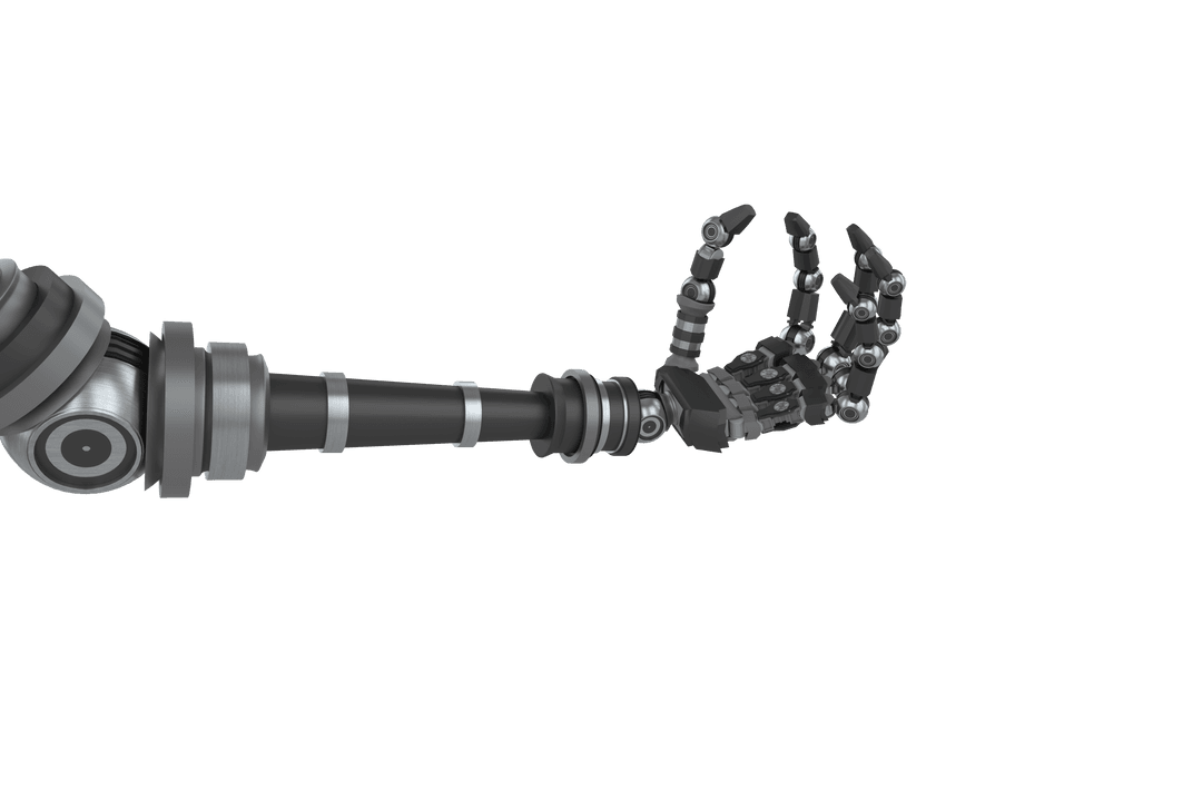 Futuristic Black Robotic Hand Reaching Out Transparent Background