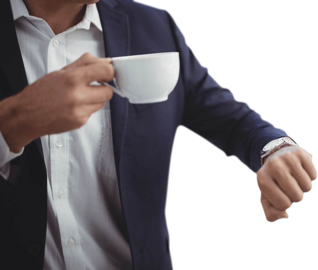Businessman's Midsection with Coffee Showing Transparent Background