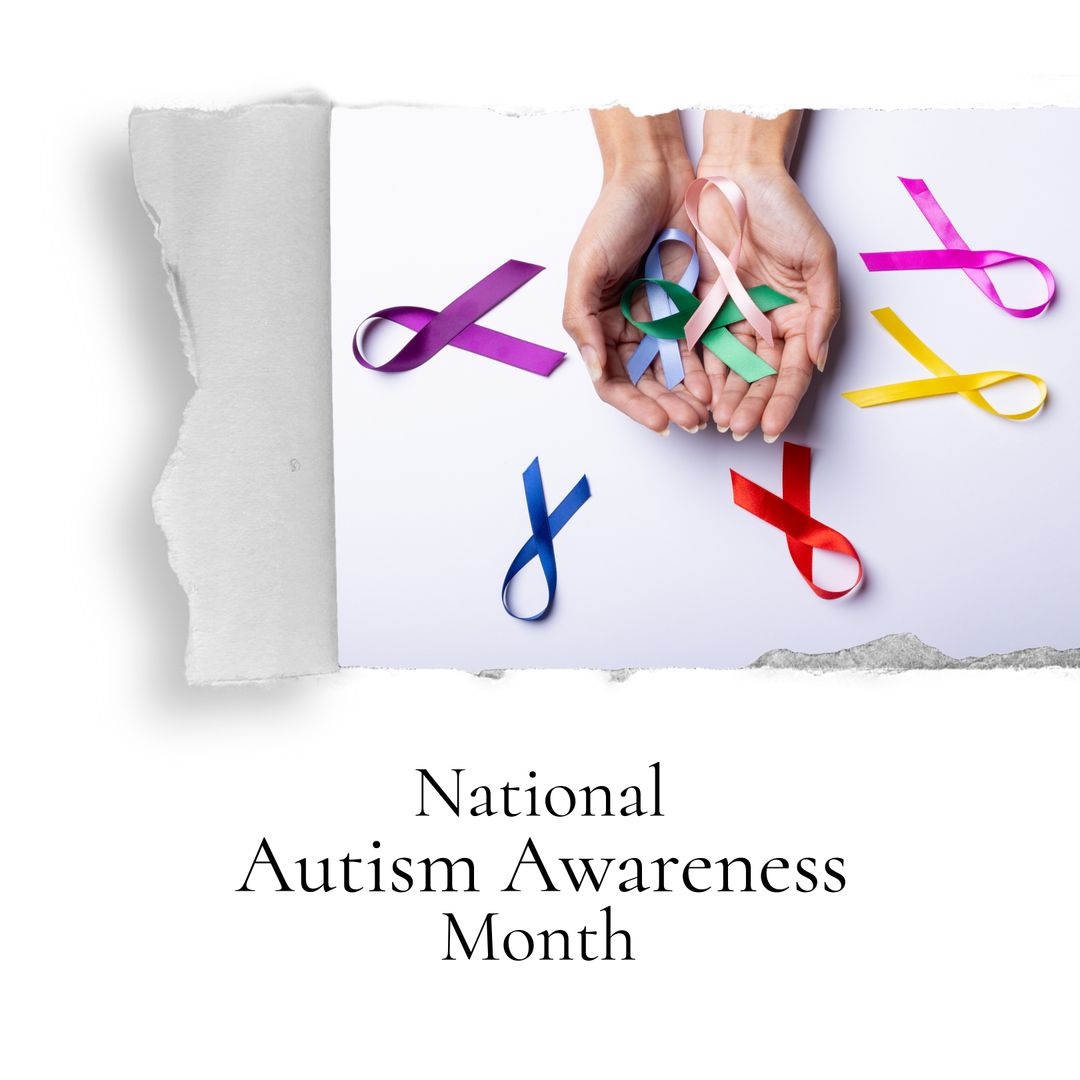 National Autism Awareness Month with Multicolored Ribbons