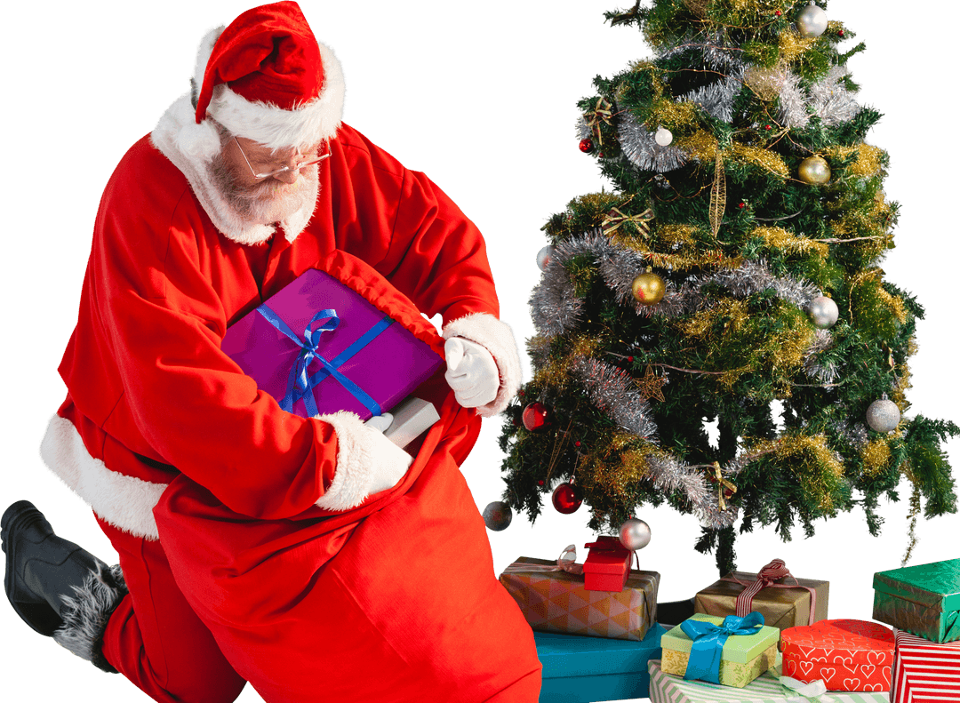 Santa Claus and Christmas Tree Transparent Background