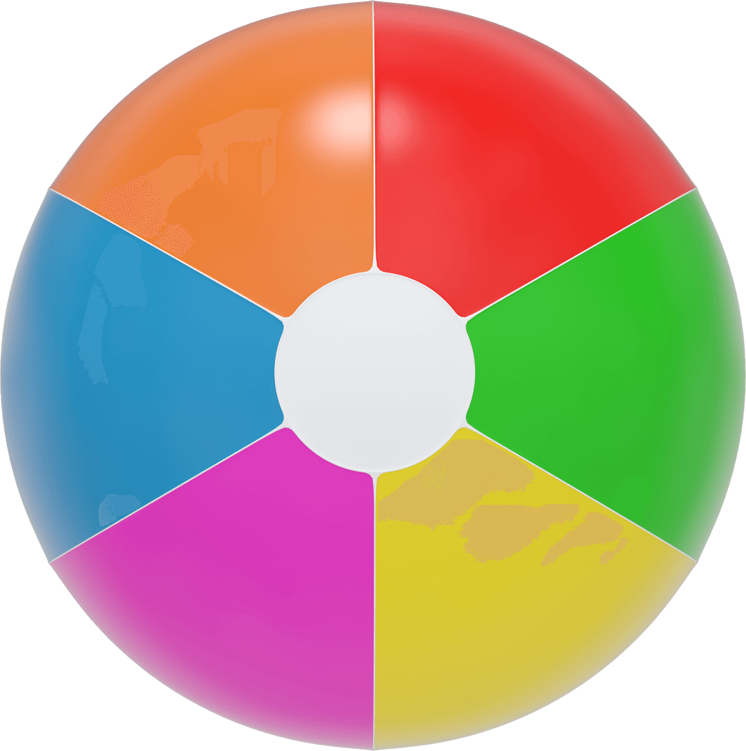 Transparent Colored Beach Ball with Copy Space on Clear Background