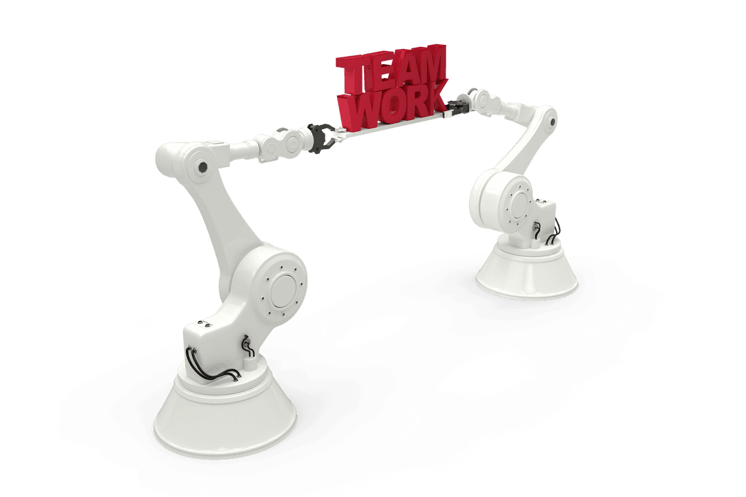 Transparent Robotic Arms Collaborating Holding Teamwork Text