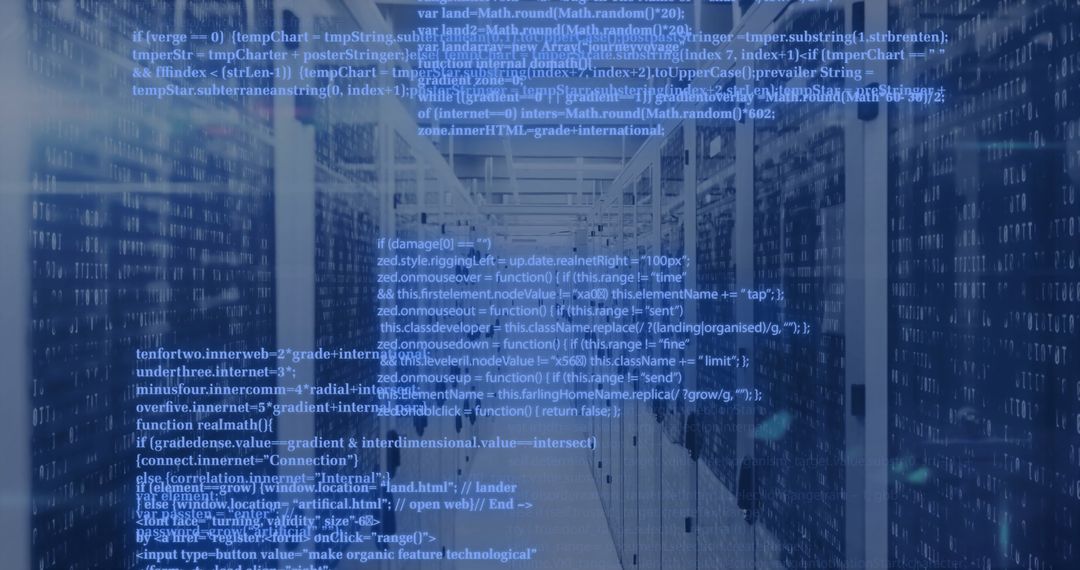 Data Processing Overlay in Server Room Indicating Global Connectivity