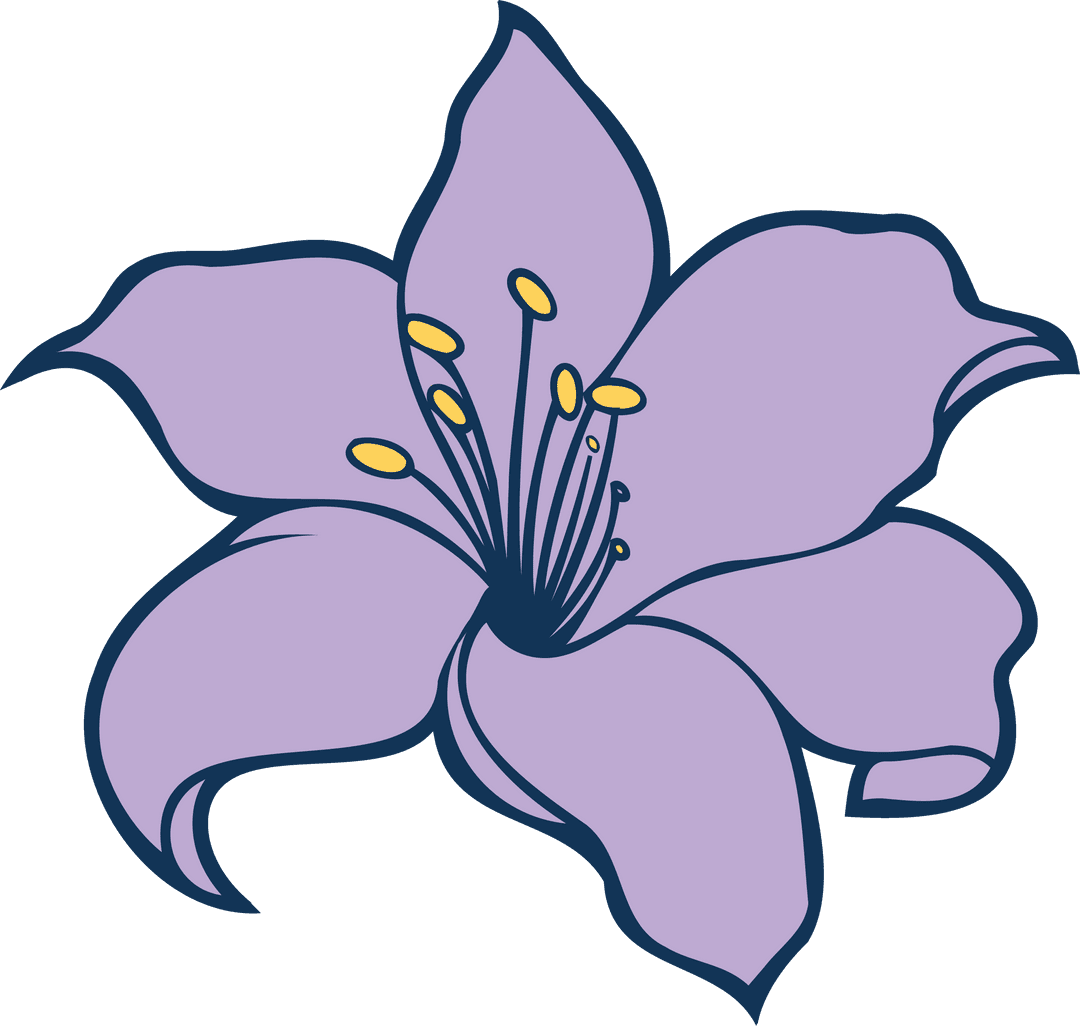 Stylized Purple Flower Art with Yellow Anthers on Transparent Background