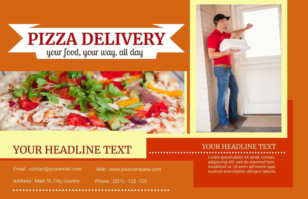 Vibrant Pizza Delivery Promotion Flyer with Fresh Meal Appeal - Download Free Stock Templates Pikwizard.com