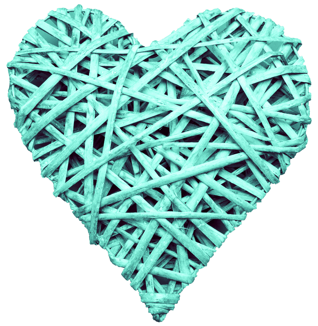 Transparent Woven Heart Symbol in Teal on Isolated Background