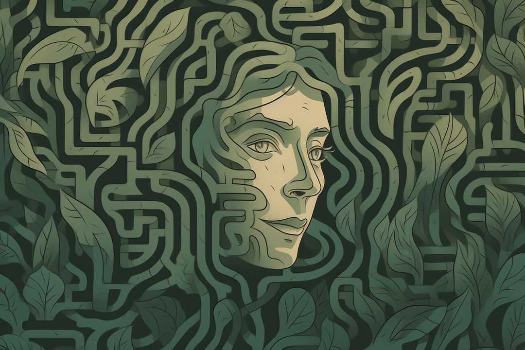 Abstract Female Face in Nature-Inspired Labyrinth Illustration - Free Images, Stock Photos and Pictures on Pikwizard.com