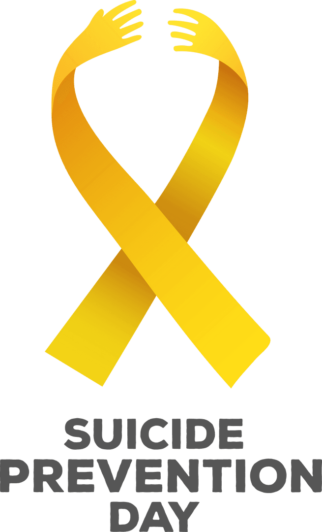 Suicide Prevention Day Yellow Ribbon with Transparent Background