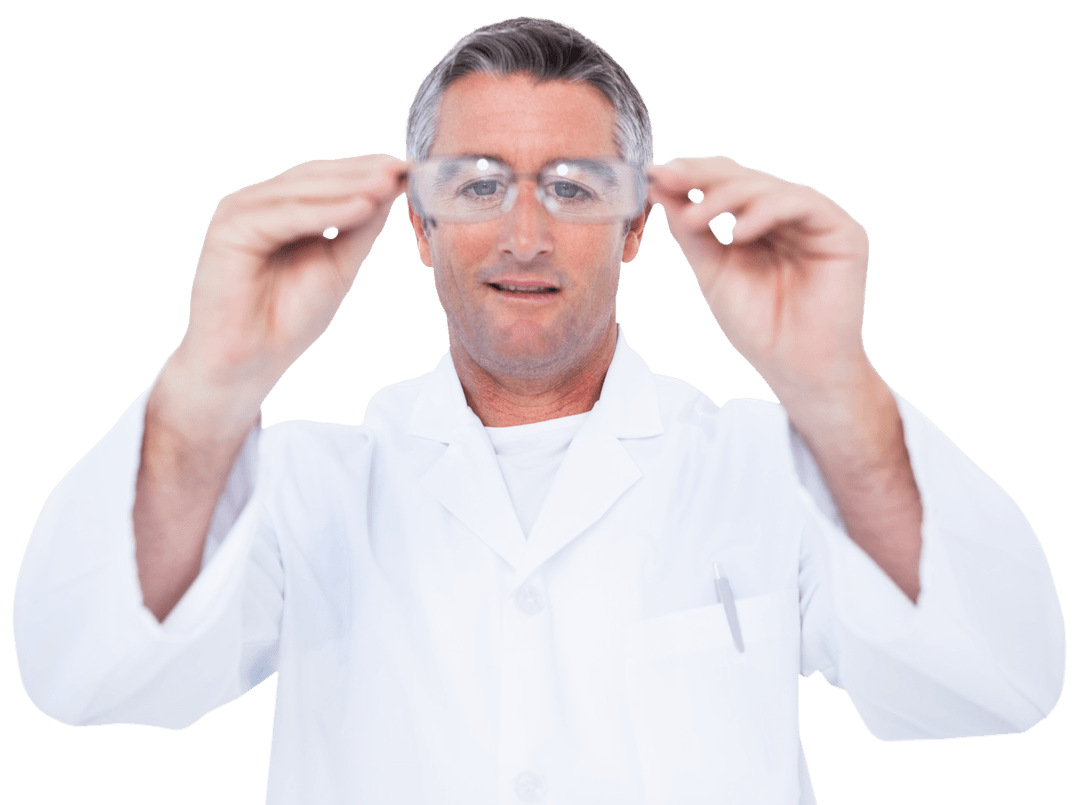 Mature Optician Holding Transparent Glasses in Hand