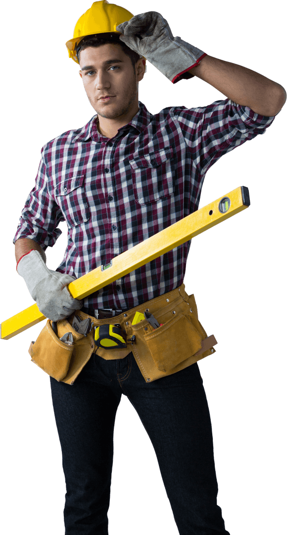Confident Caucasian Construction Worker on Transparent Background