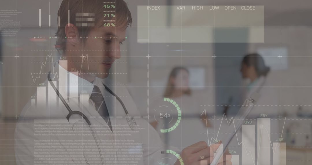 Doctors Analyzing Medical Data with Digital Interface
