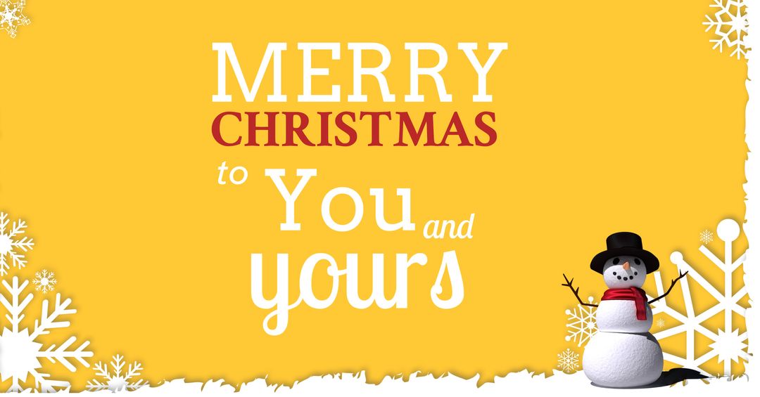 Cheerful Snowman Christmas Card Template with Snowflake Border