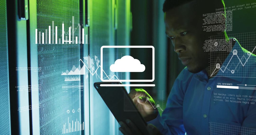 Financial Data Processing with Businessman in Server Room