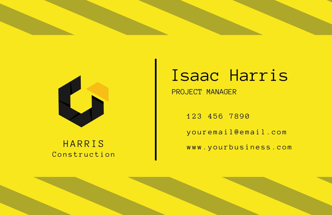 Bright Yellow Construction Business Card with Bold Geometric Design - Download Free Stock Templates Pikwizard.com