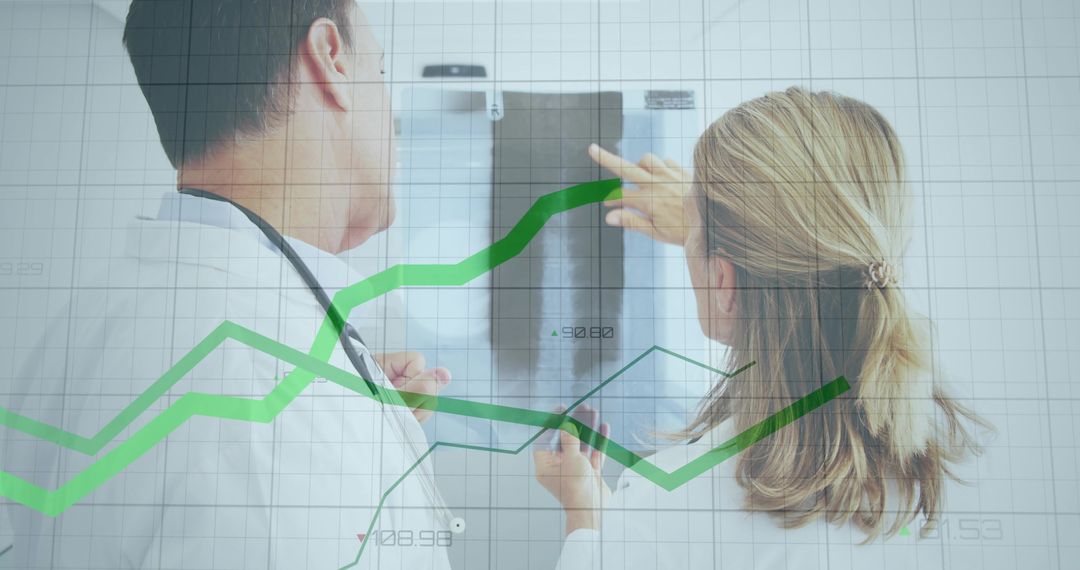 Healthcare Professionals Analyzing X-ray with Data Visualization Overlay