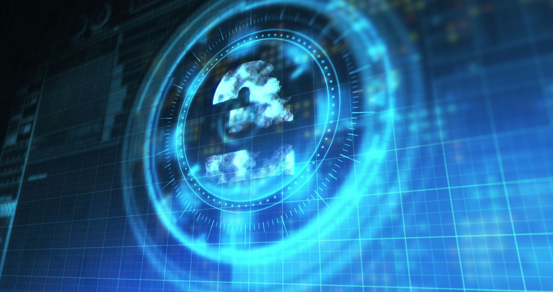 Glowing Digital Pound Symbol in Futuristic Interface