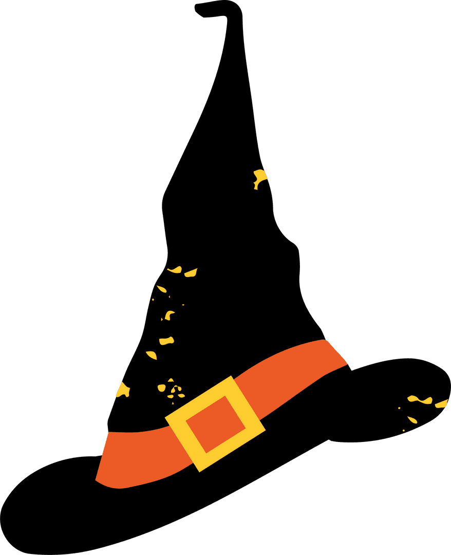 Flat Design Witch Hat with Orange Band and Transparent Background