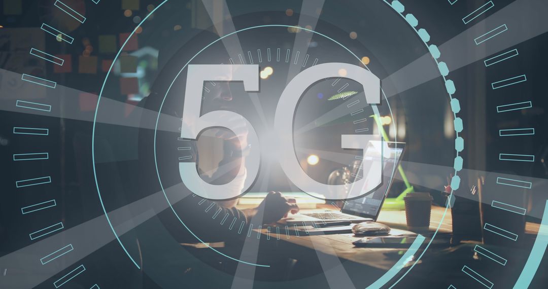 Man Using Laptop with Futuristic 5G Digital Concept