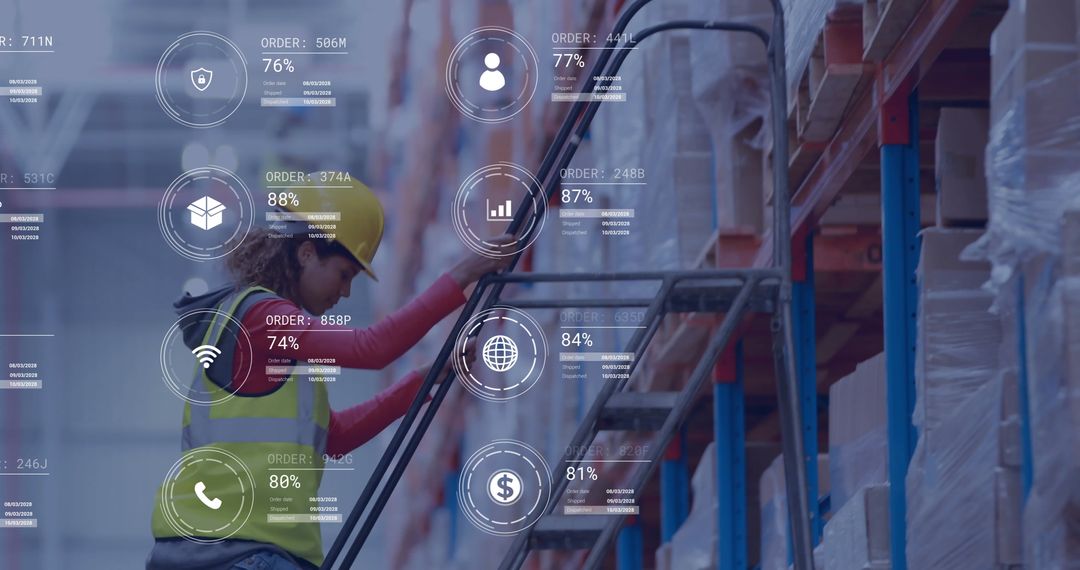 Warehouse Worker in Digital Data Environment Analyzing Global Logistics