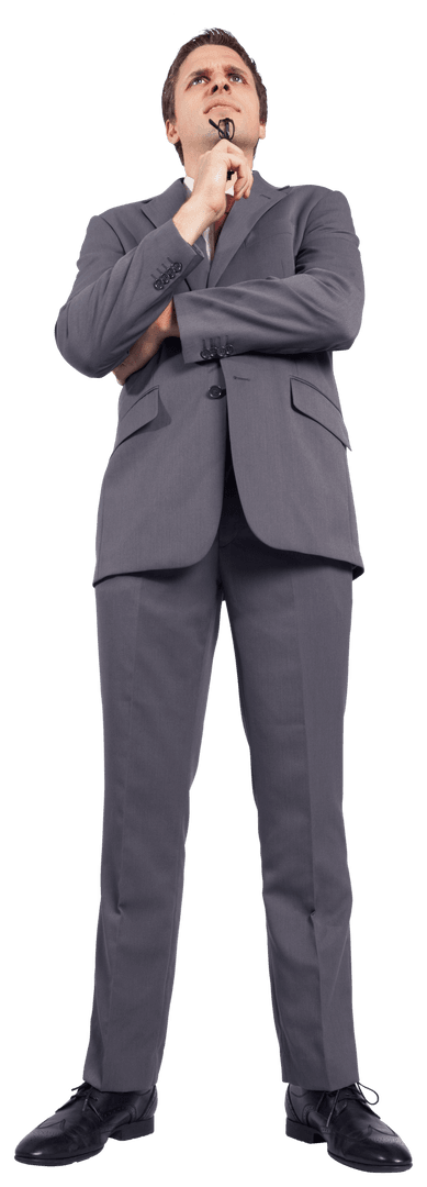 Thoughtful Businessman Reflecting on Transparent Background