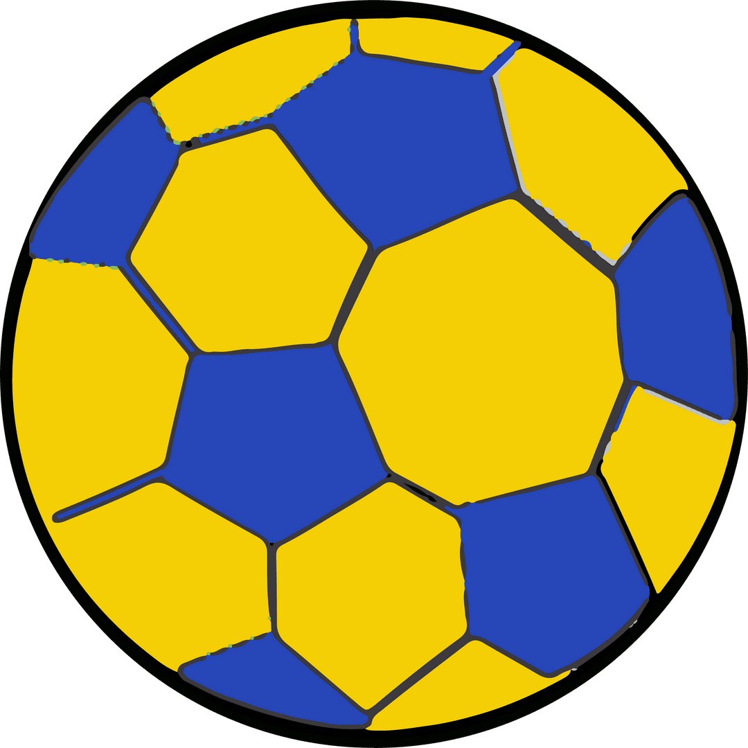 Flat Design Soccer Ball with Yellow and Blue Panels on Transparent Background