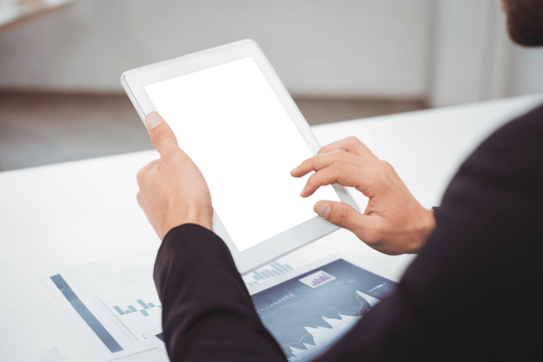 Business Professional Using Digital Tablet with Transparent Screen