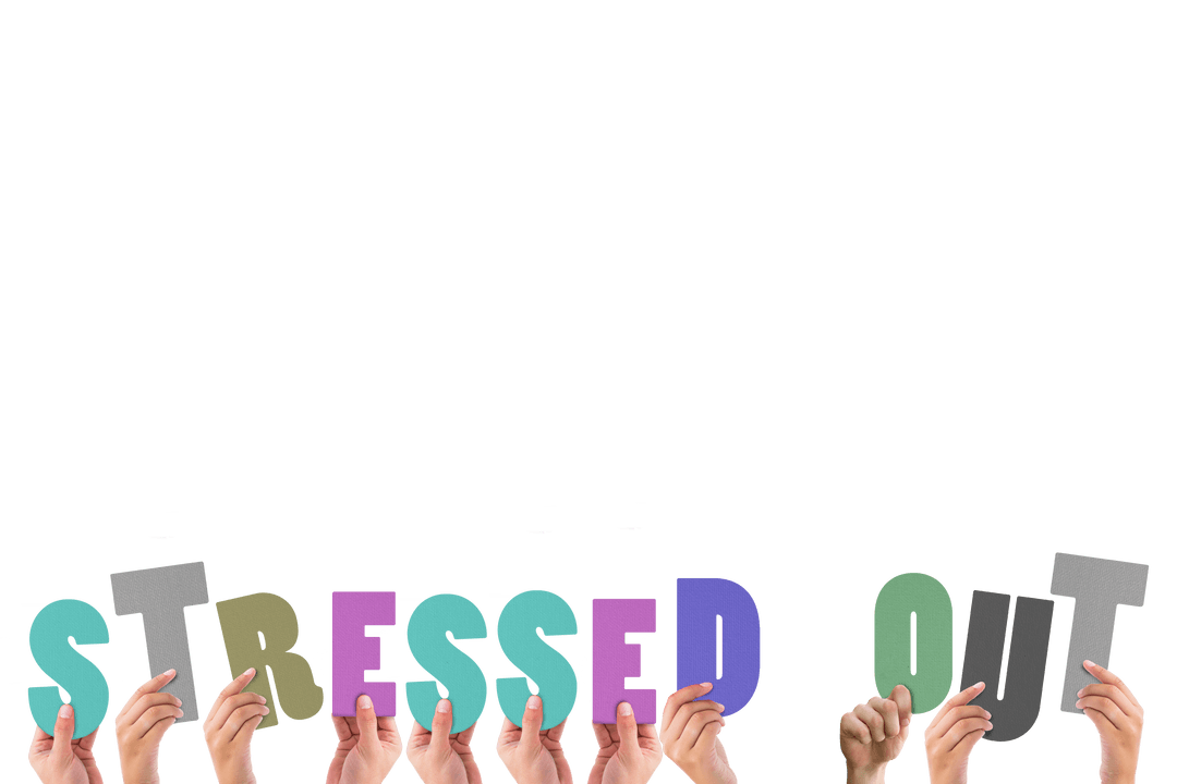 Transparent Hands Holding Stressed Out Sign Colorfully