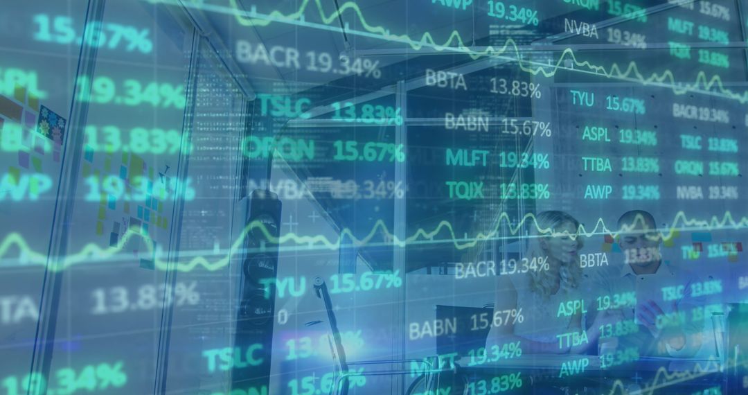 Digital Stock Analysis Overlaid on Business Meeting