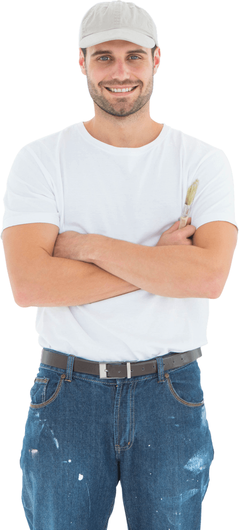 Transparent Smiling Man with Paintbrush and White Cap