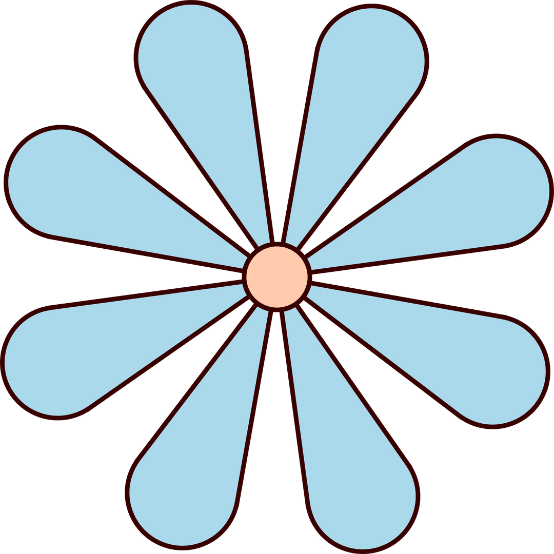 Transparent Flat Flower Graphic with Light Blue Petals and Peach Center