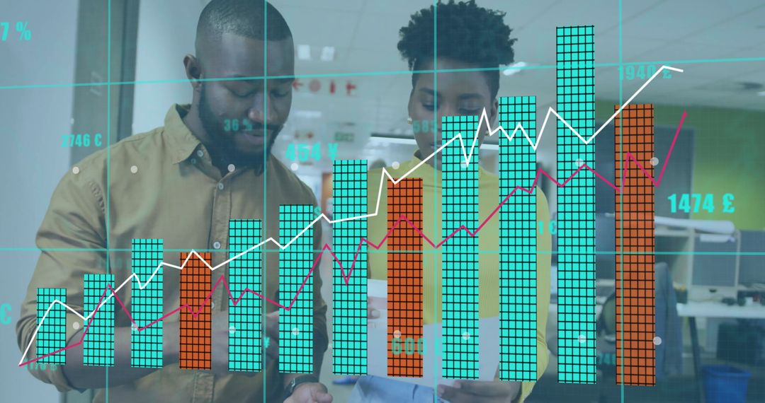 Business Colleagues Discussing Data with Financial Graph Overlay
