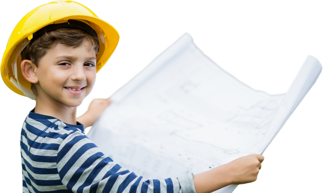 Transparent Portrait of Boy in Hard Hat Holding Blueprint - Download Free Stock Images Pikwizard.com