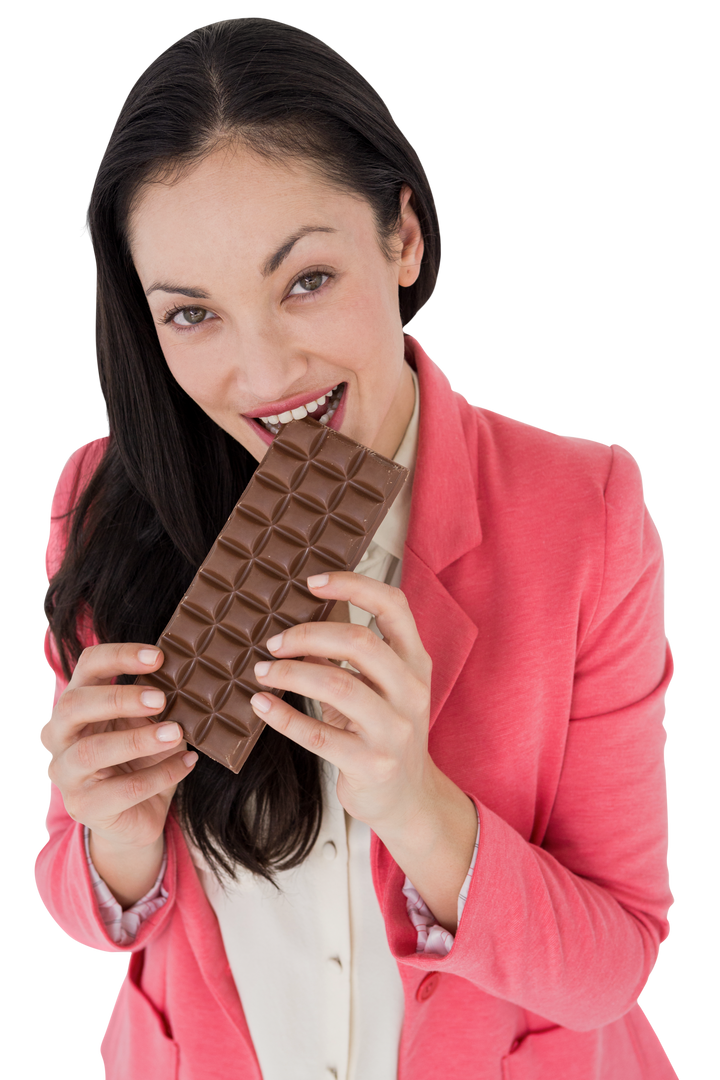 Transparent Background Brunette Woman Biting Chocolate Bar - Download Free Stock Images Pikwizard.com