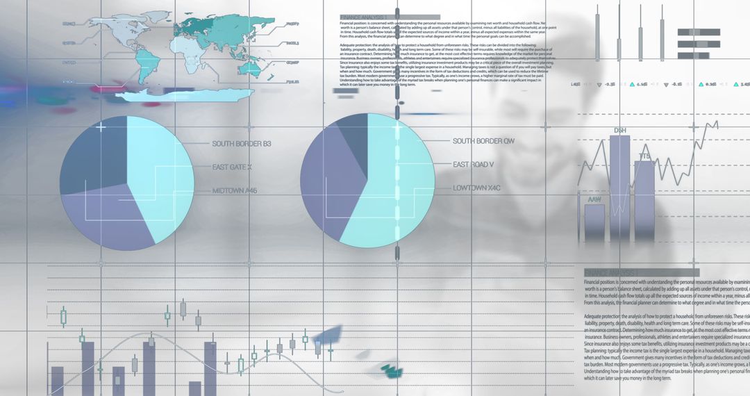 Abstract Financial Data Analysis with Pie Charts and Global Map - Free Images, Stock Photos and Pictures on Pikwizard.com