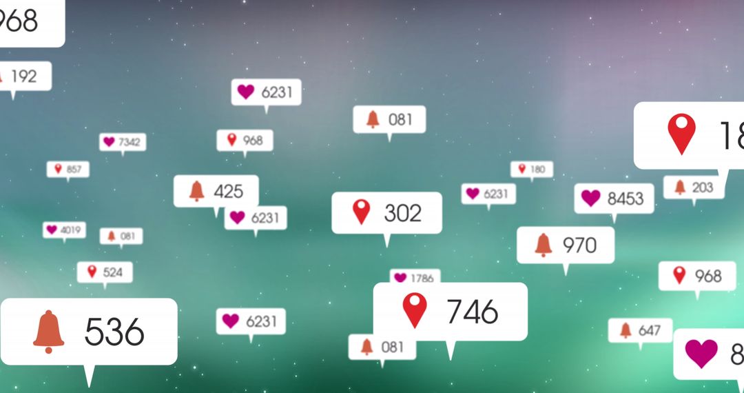 Floating Social Media Notification Icons on Abstract Background